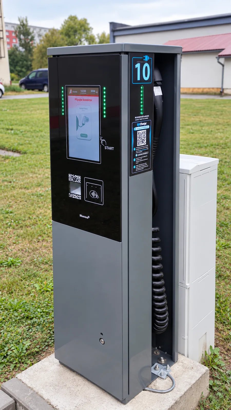 Nabíjacia stanica pre elektromobily na verejnom parkovisku